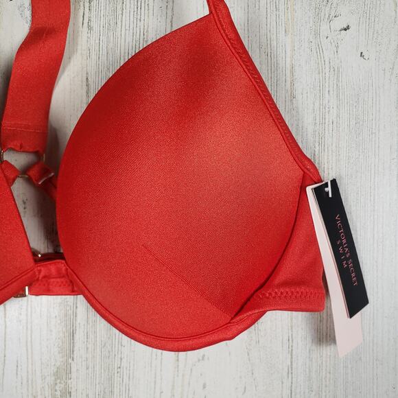 NWT Victoria's Secret Red Shine Strap Full Coverage Push-Up Bikini Top Size 32C - Picture 3 of 13